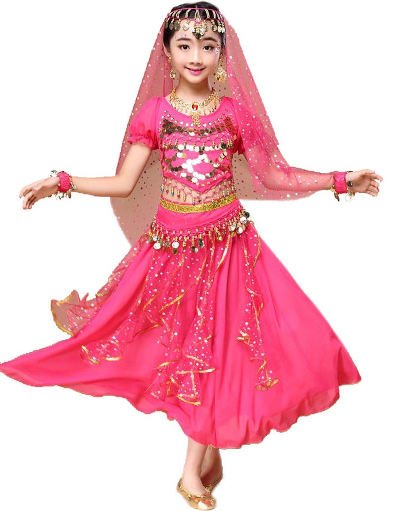 Astage Girl Belly Dance Sequin Indian Dance Costume Halloween Wear,Hotpink,XS Fits Unders 5 years - Image 1